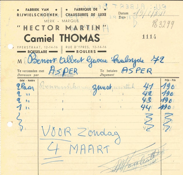 Verkoopfactuur Thomas 1951